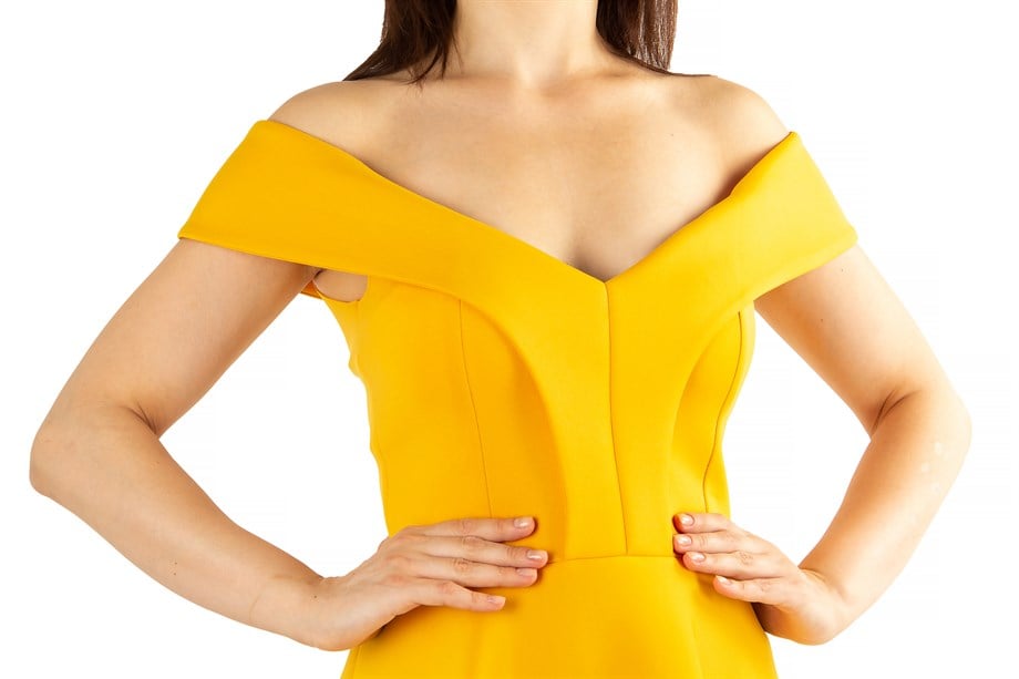 Off The Shoulder Skater Scuba Dress - Mustard