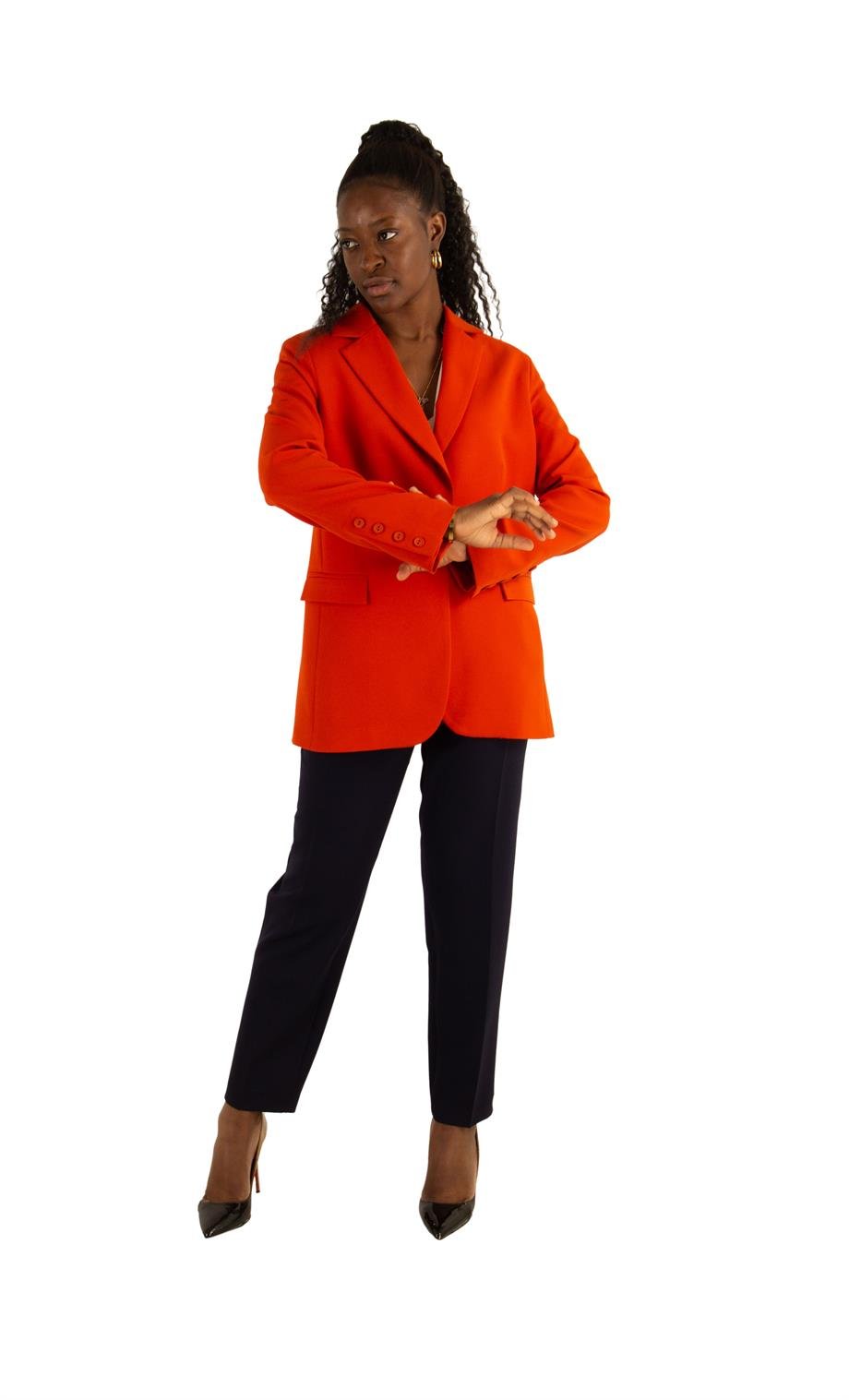 One Button Classic Blazer Women Jacket - Brunt Orange