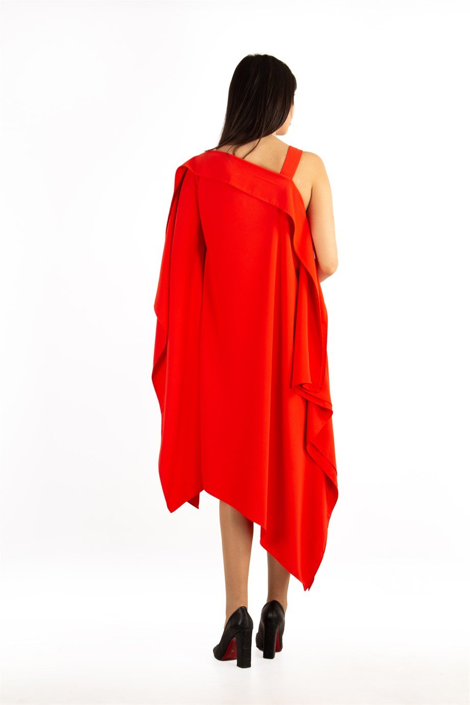 One Shoulder Open Asymmetric Cut Shabby Dress - Orange