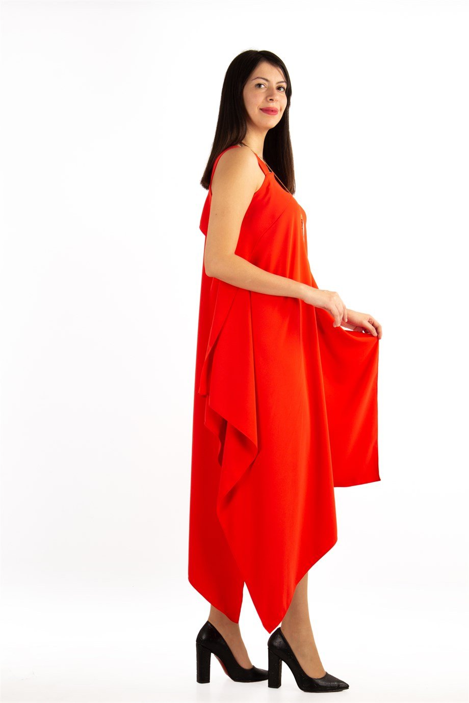 One Shoulder Open Asymmetric Cut Shabby Dress - Orange