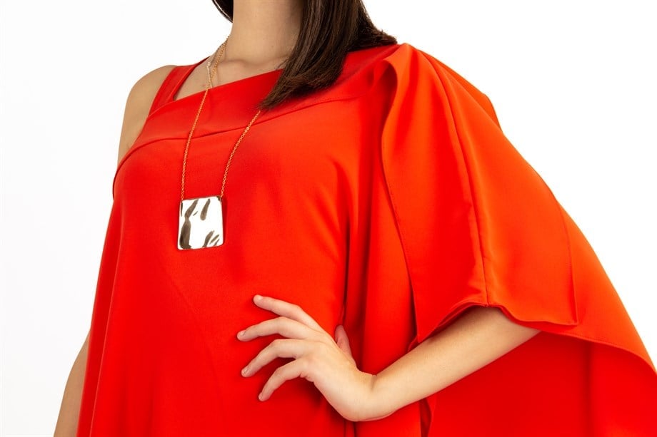 One Shoulder Open Asymmetric Cut Shabby Dress - Orange