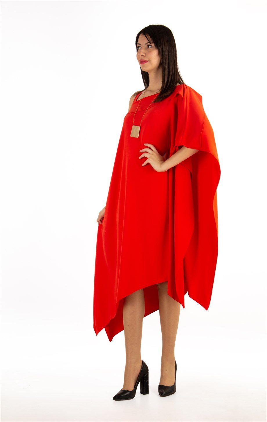 One Shoulder Open Asymmetric Cut Shabby Dress - Orange
