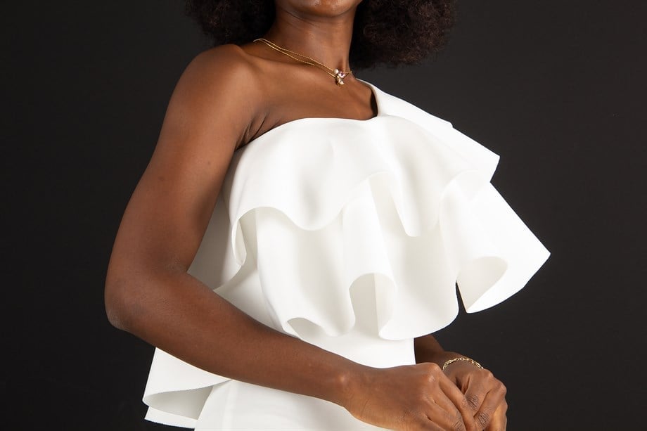 One Shoulder Ruffle Hem Scuba Dress - White