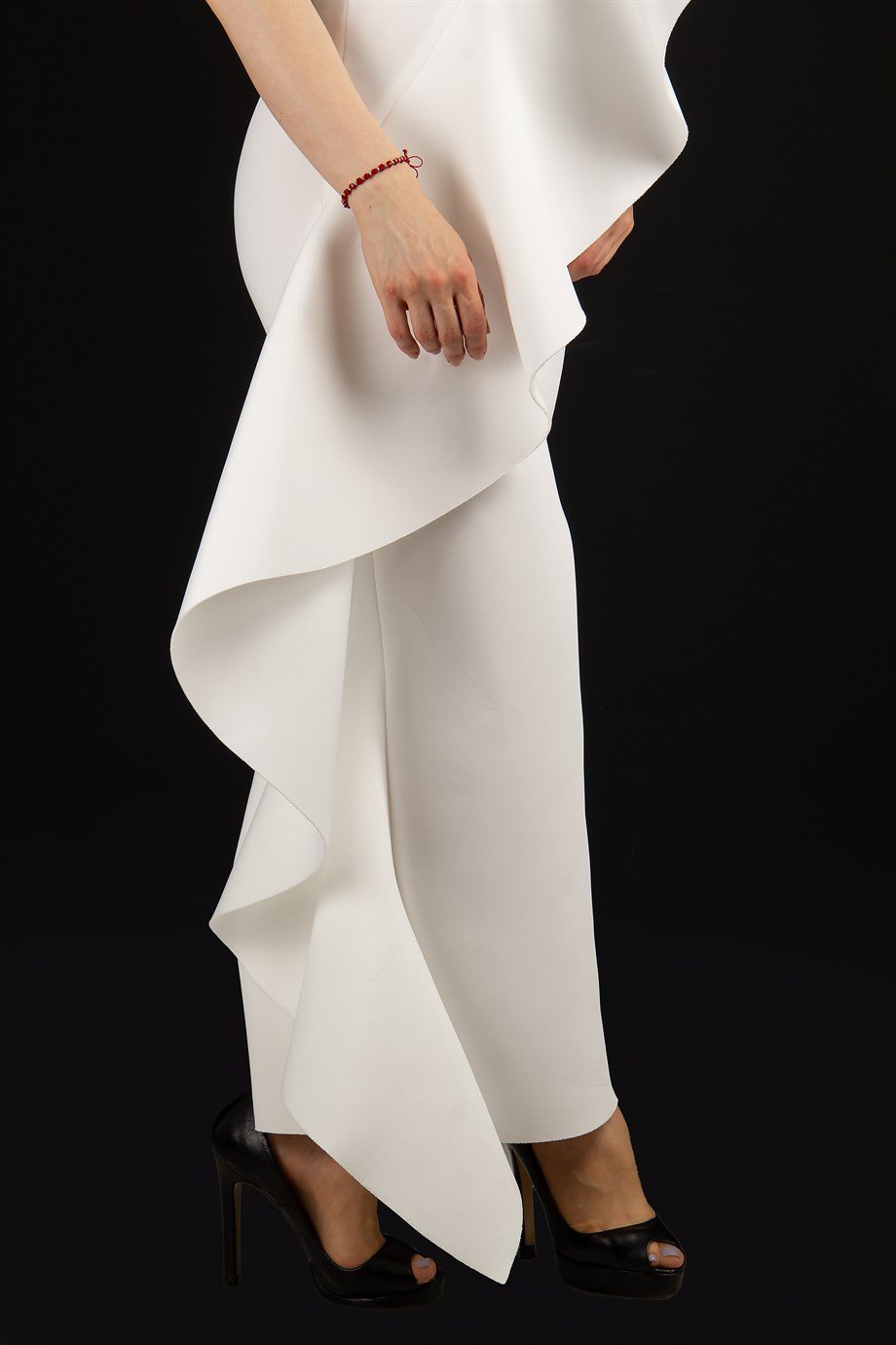 One Shoulder Ruffle Maxi Scuba Dress - White