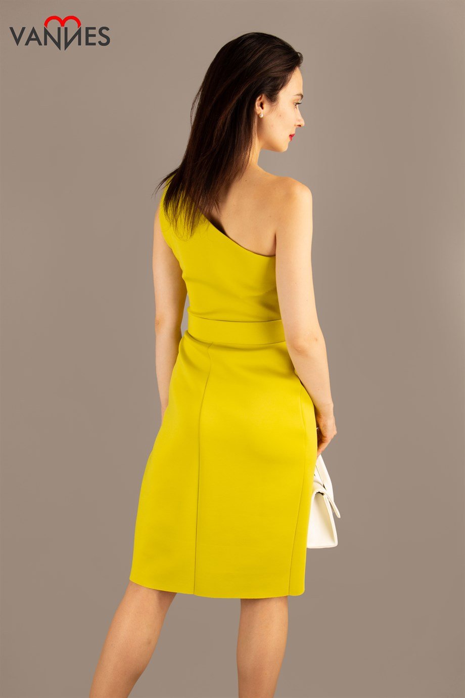 One Shoulder Scuba Mini Dress - Lime Green