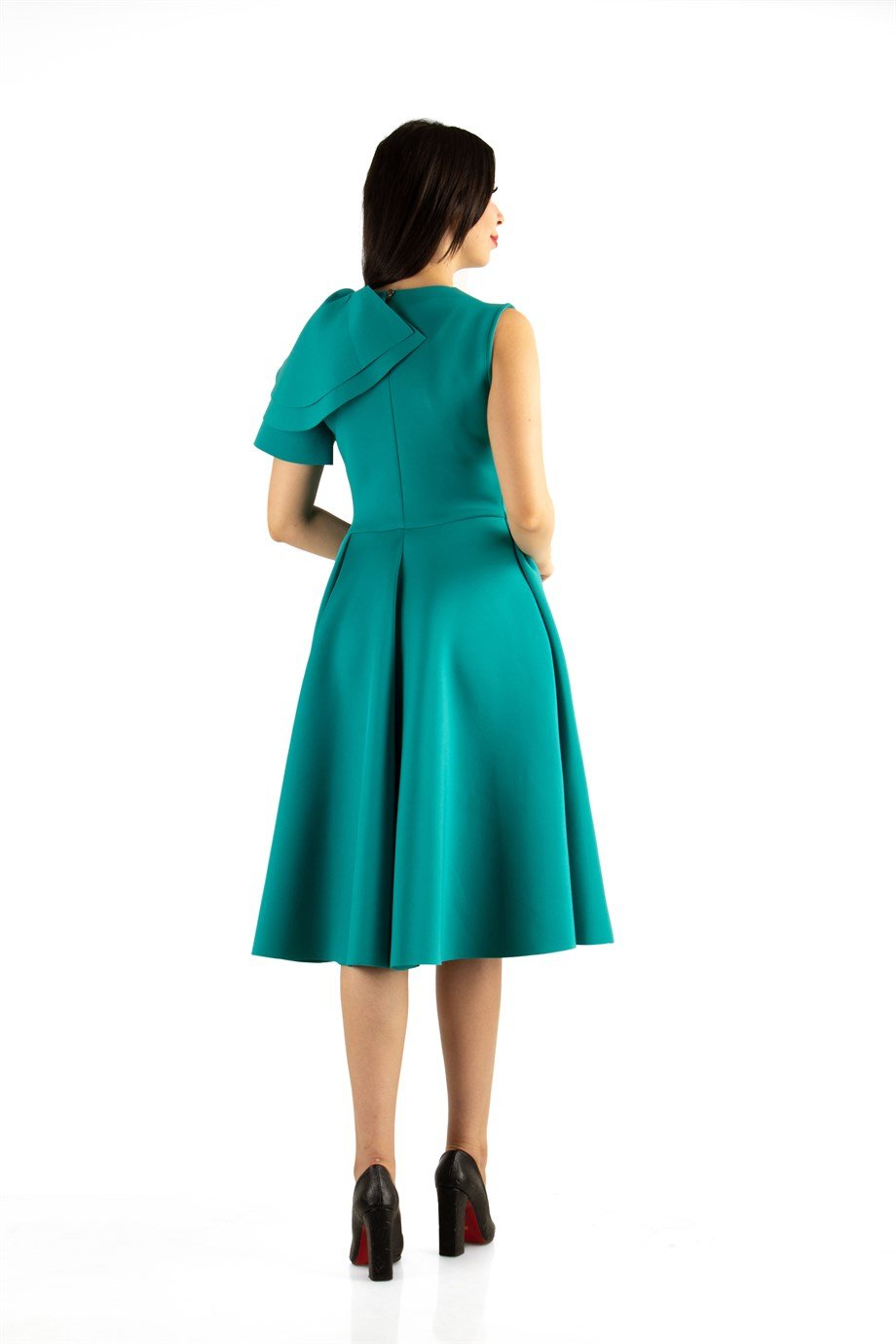 One Sleeve Layered Scuba Dress - Benetton Green