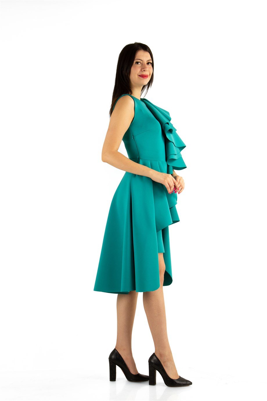 One Sleeve Layered Scuba Dress - Benetton Green