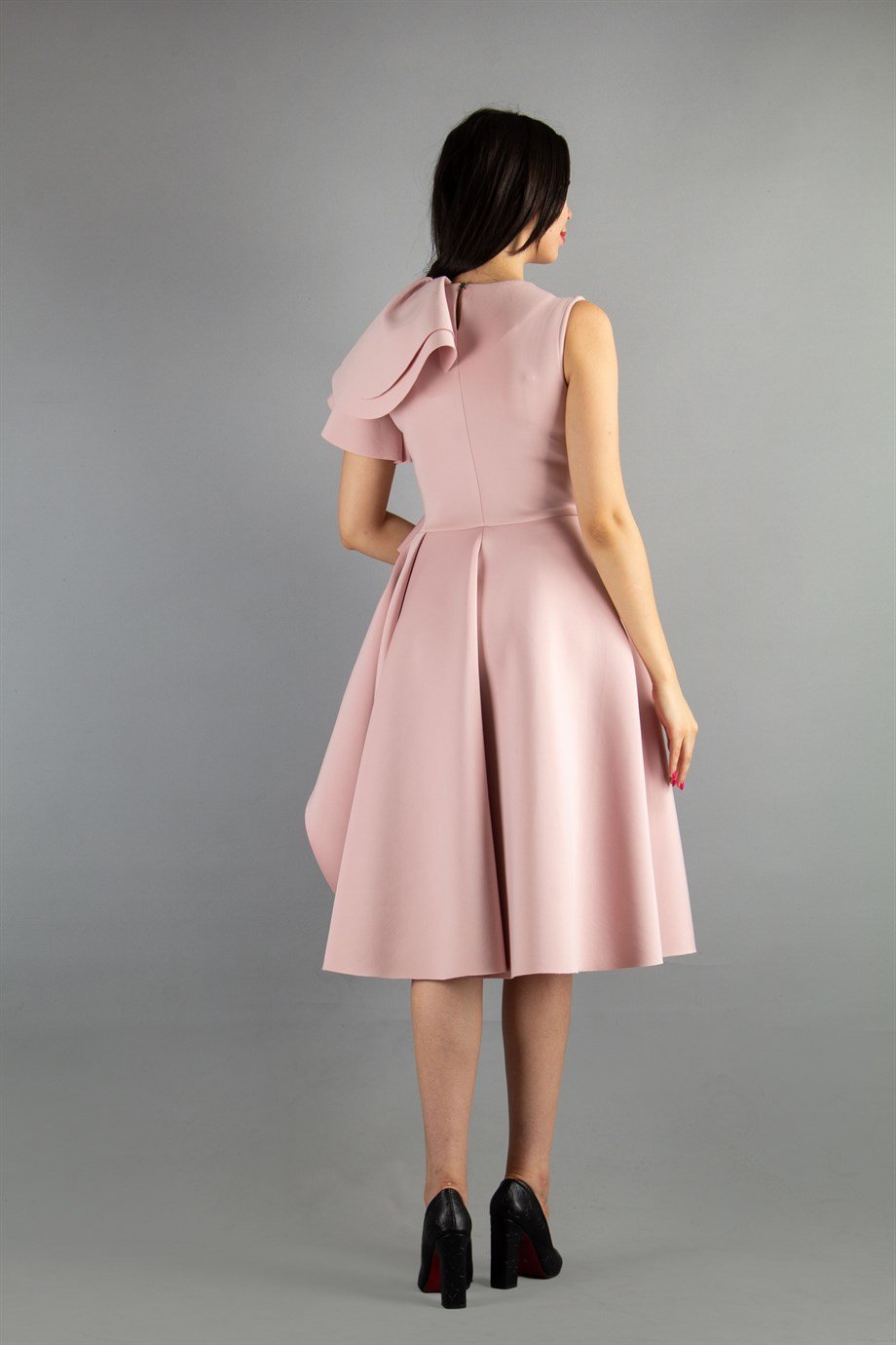 One Sleeve Layered Scuba Dress - Powder