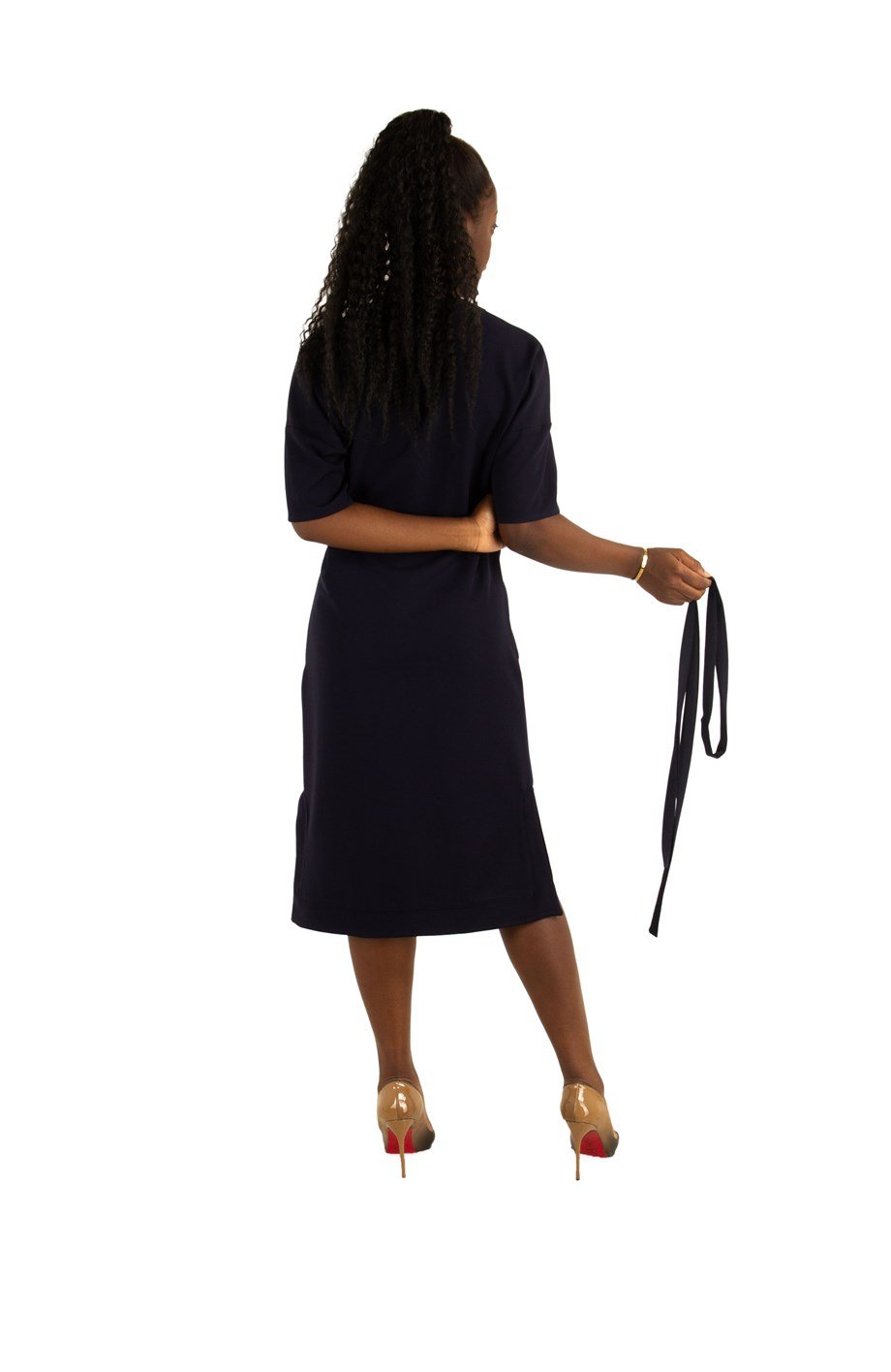 Oversize Plain Dress With Pocket - Navy Blue