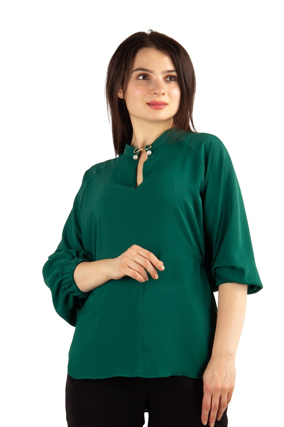 Oversize Tie Back Blouse - Emerald Green