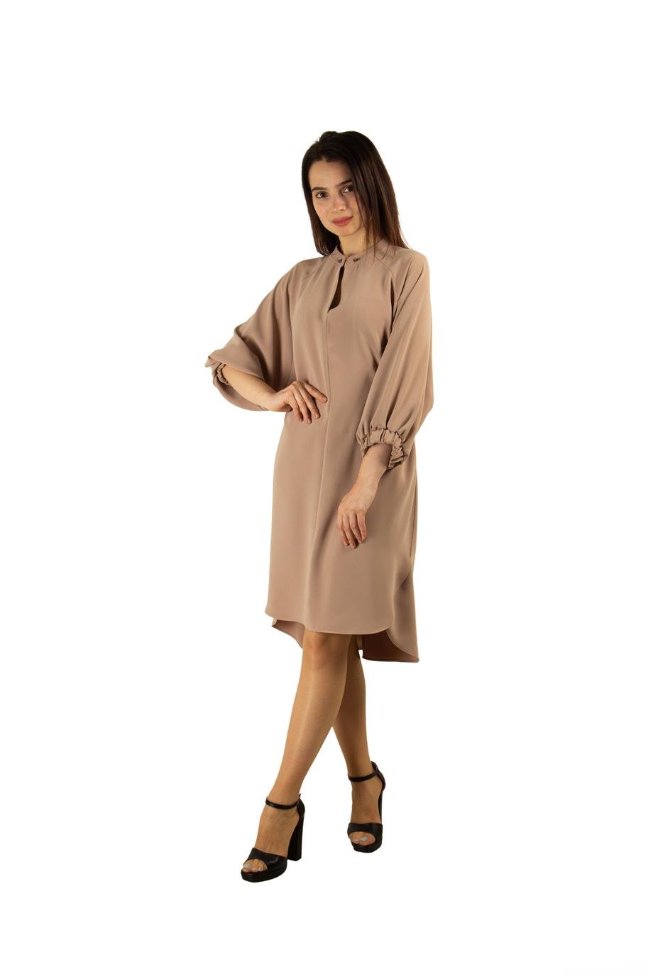Oversize Tie Back Midi Dress - Beige