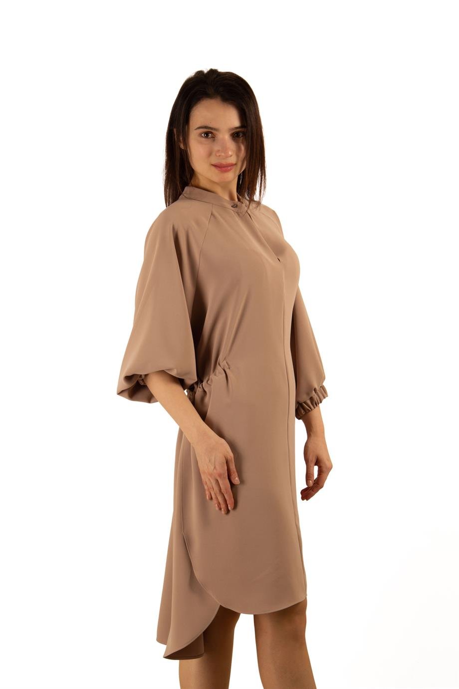 Oversize Tie Back Midi Dress - Beige