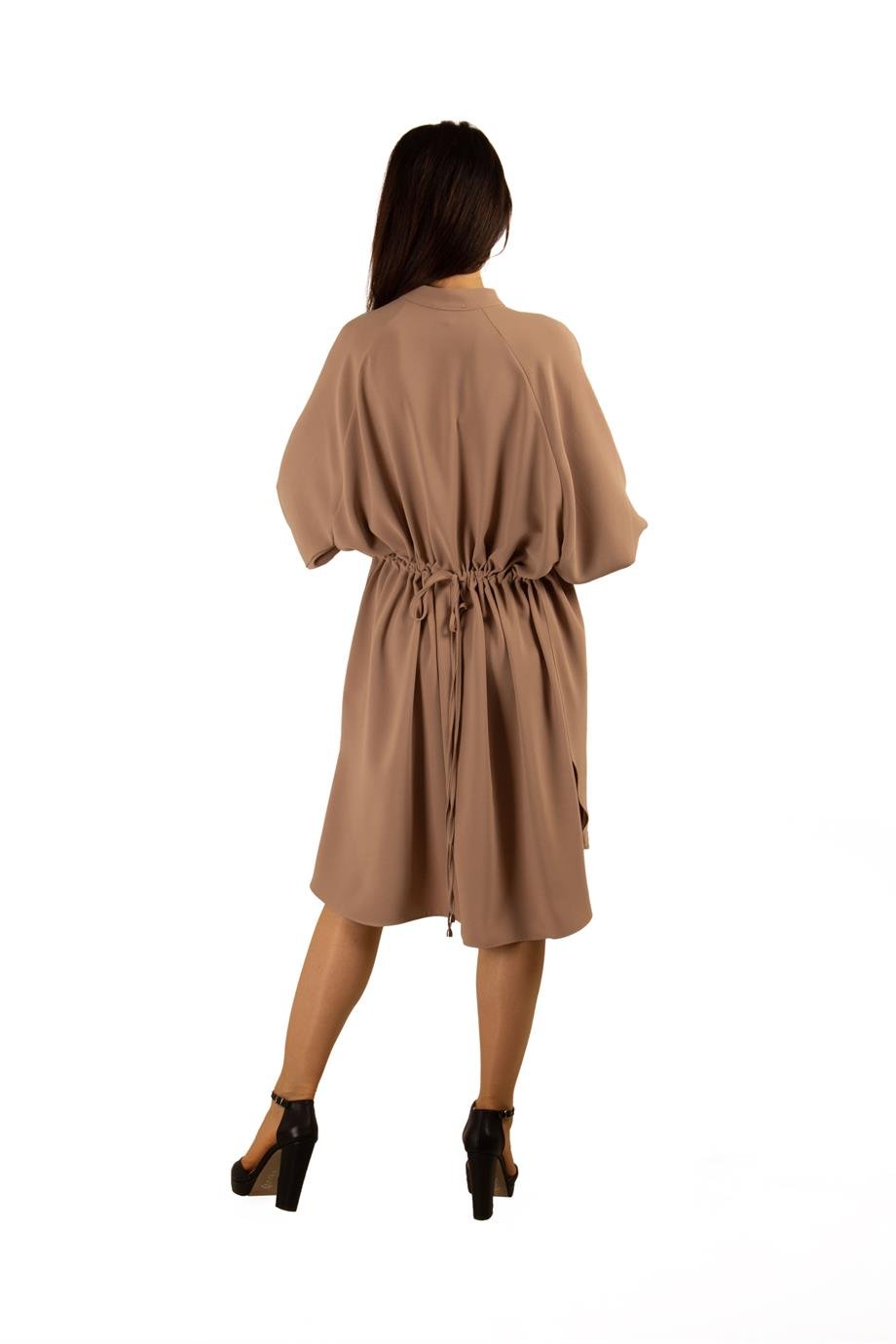 Oversize Tie Back Midi Dress - Beige