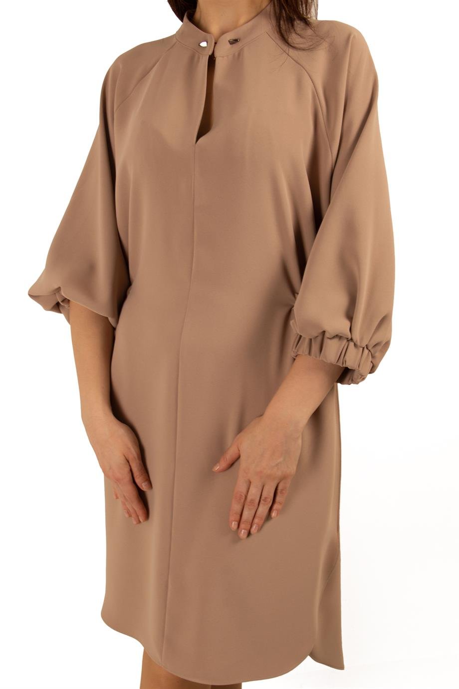 Oversize Tie Back Midi Dress - Beige