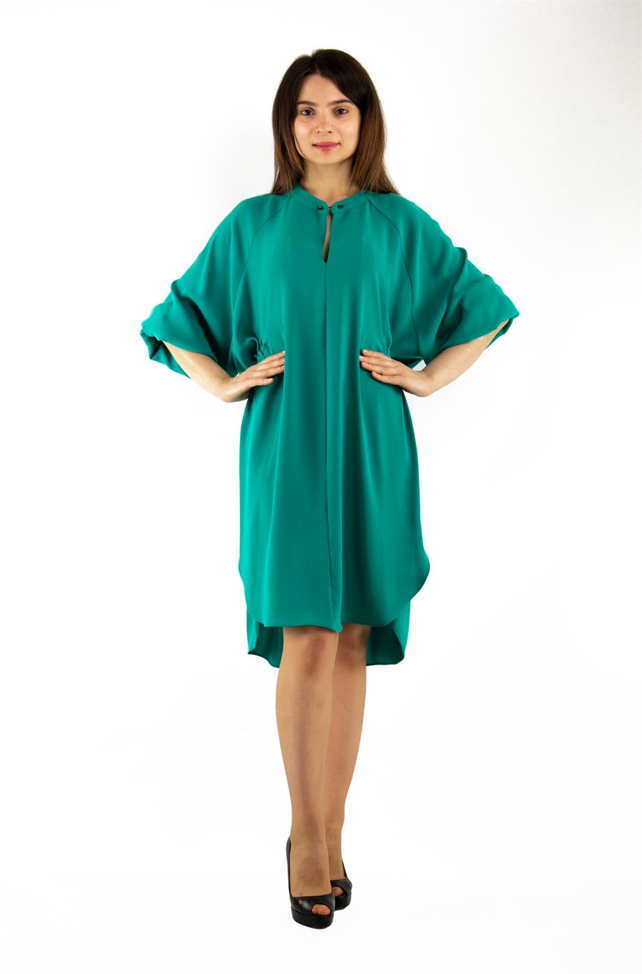 Oversize Tie Back Midi Dress - Benetton Green