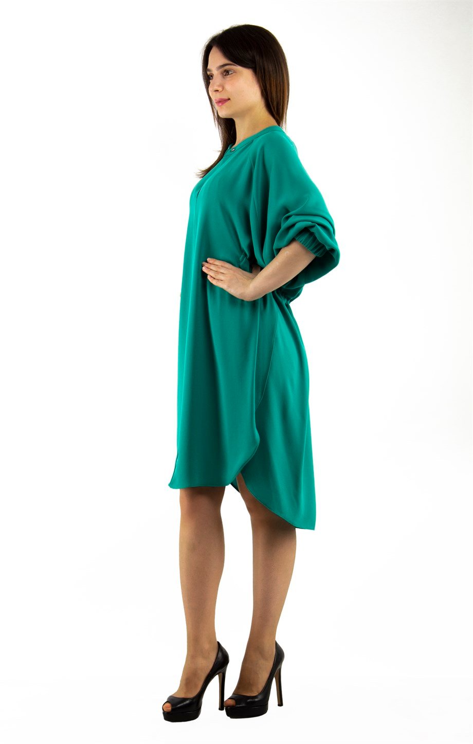 Oversize Tie Back Midi Dress - Benetton Green
