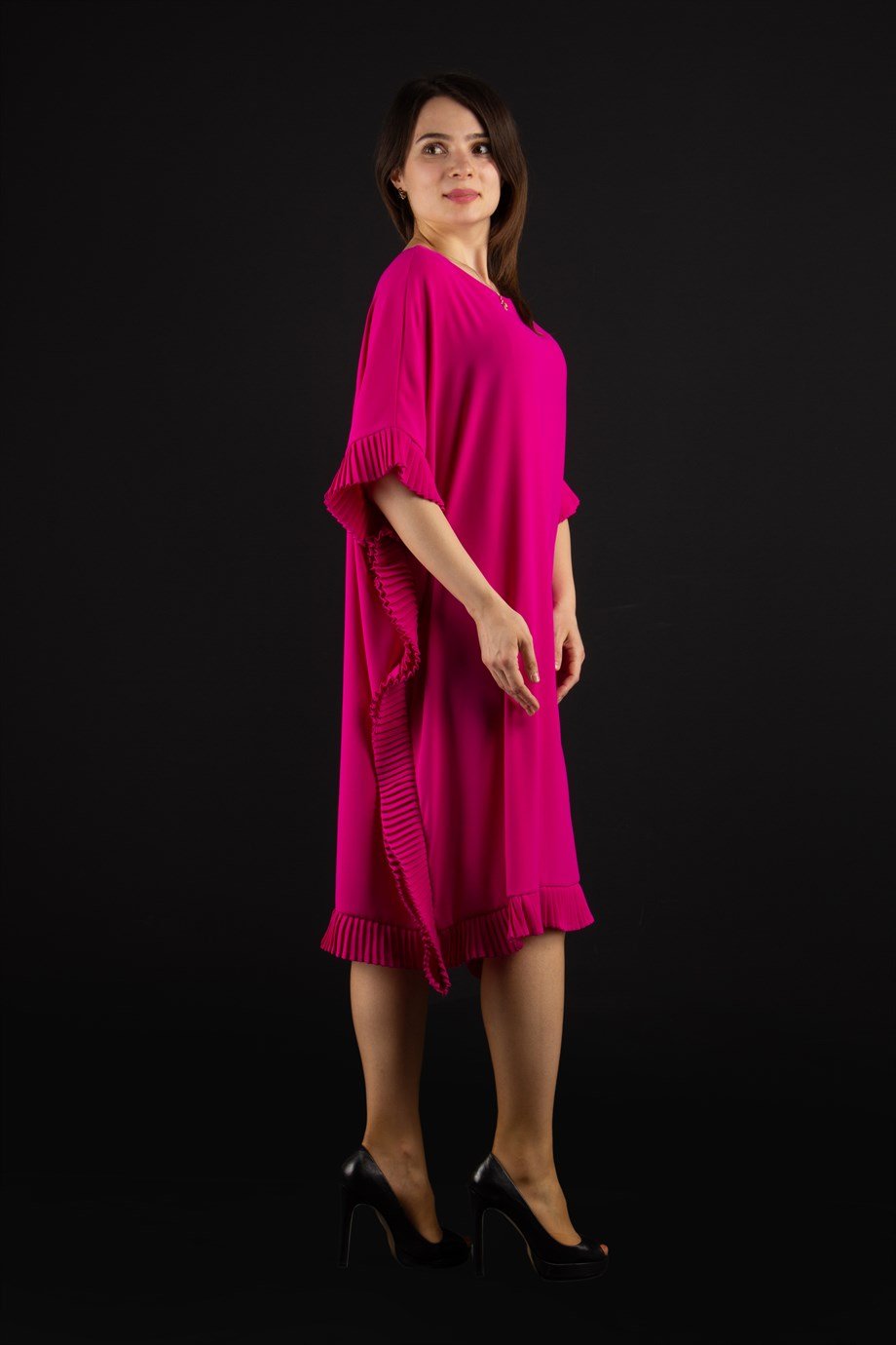 Oversized Frill Ruffle Dress - Fuchsia