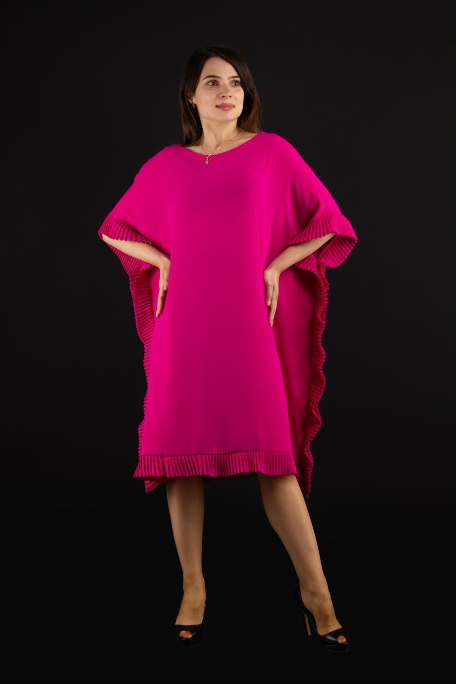 Oversized Frill Ruffle Dress - Fuchsia
