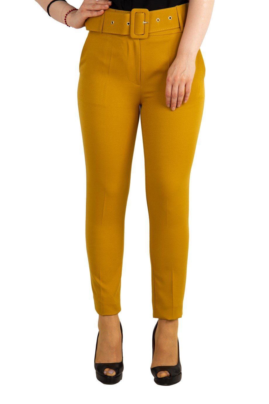 Pants With Matching Belt Casual Formal Office Trousers For Ladies - Claret Red