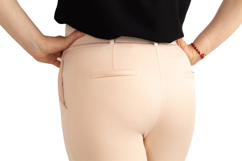 Pants With Matching Belt Casual Formal Office Trousers For Ladies - Beige