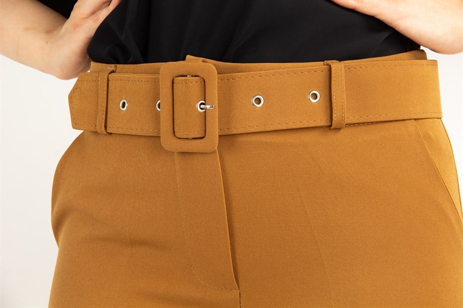 Pants With Matching Belt Casual Formal Office Trousers For Ladies - Sandy