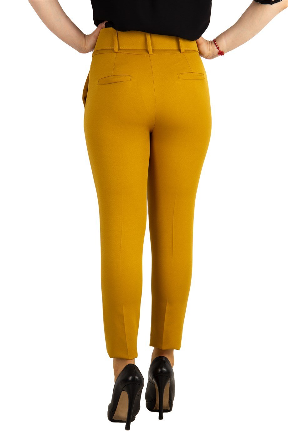 Pants With Matching Belt Casual Formal Office Trousers For Ladies - Claret Red