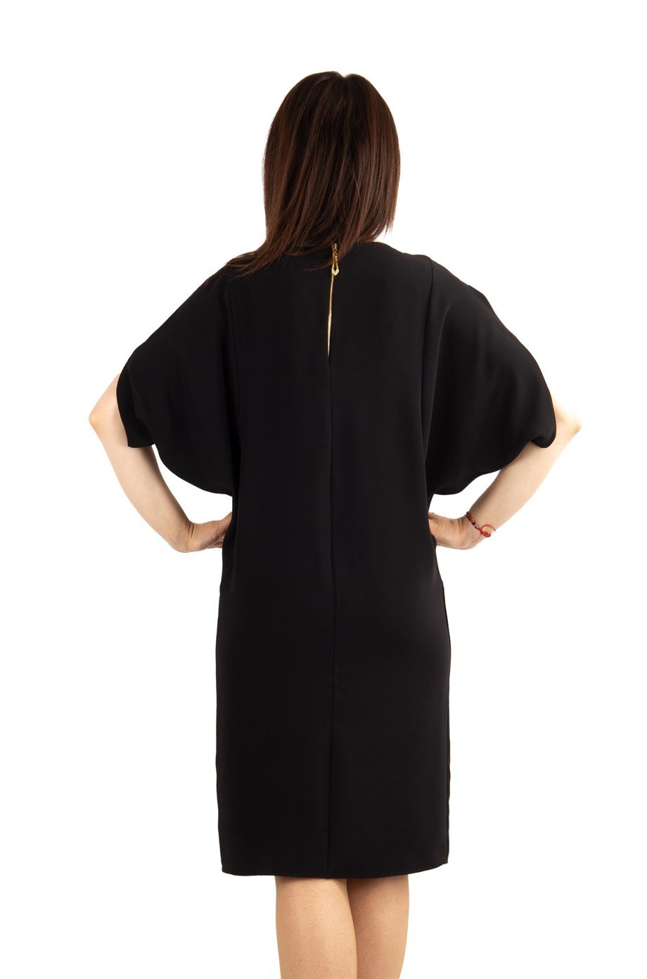 Pearl Brooch Detailed Cold Shoulder Big Size Dress - Black
