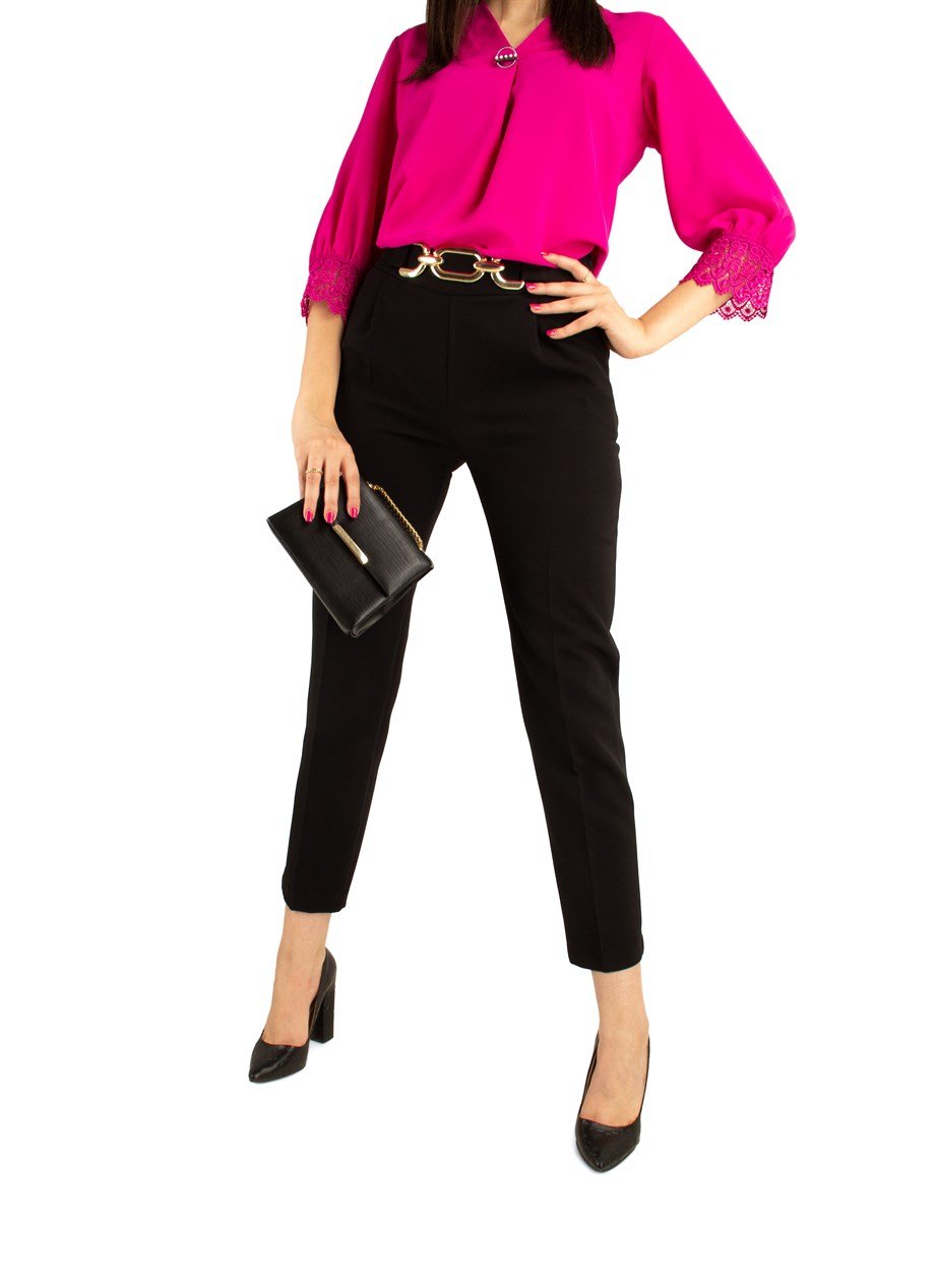 Pencil Pant With Chain Belt Big Size - Black