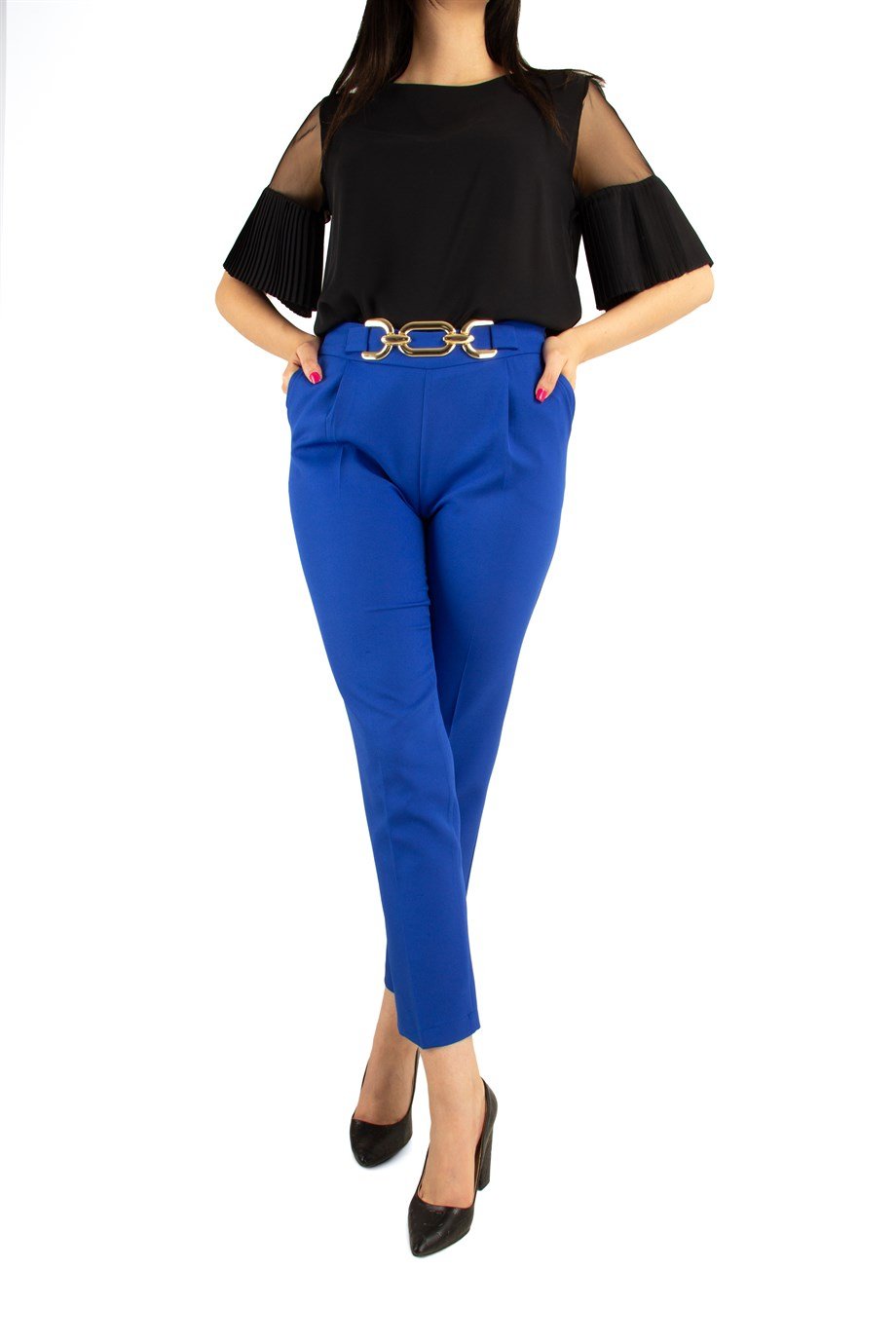 Pencil Pant With Chain Belt Big Size - Saxe