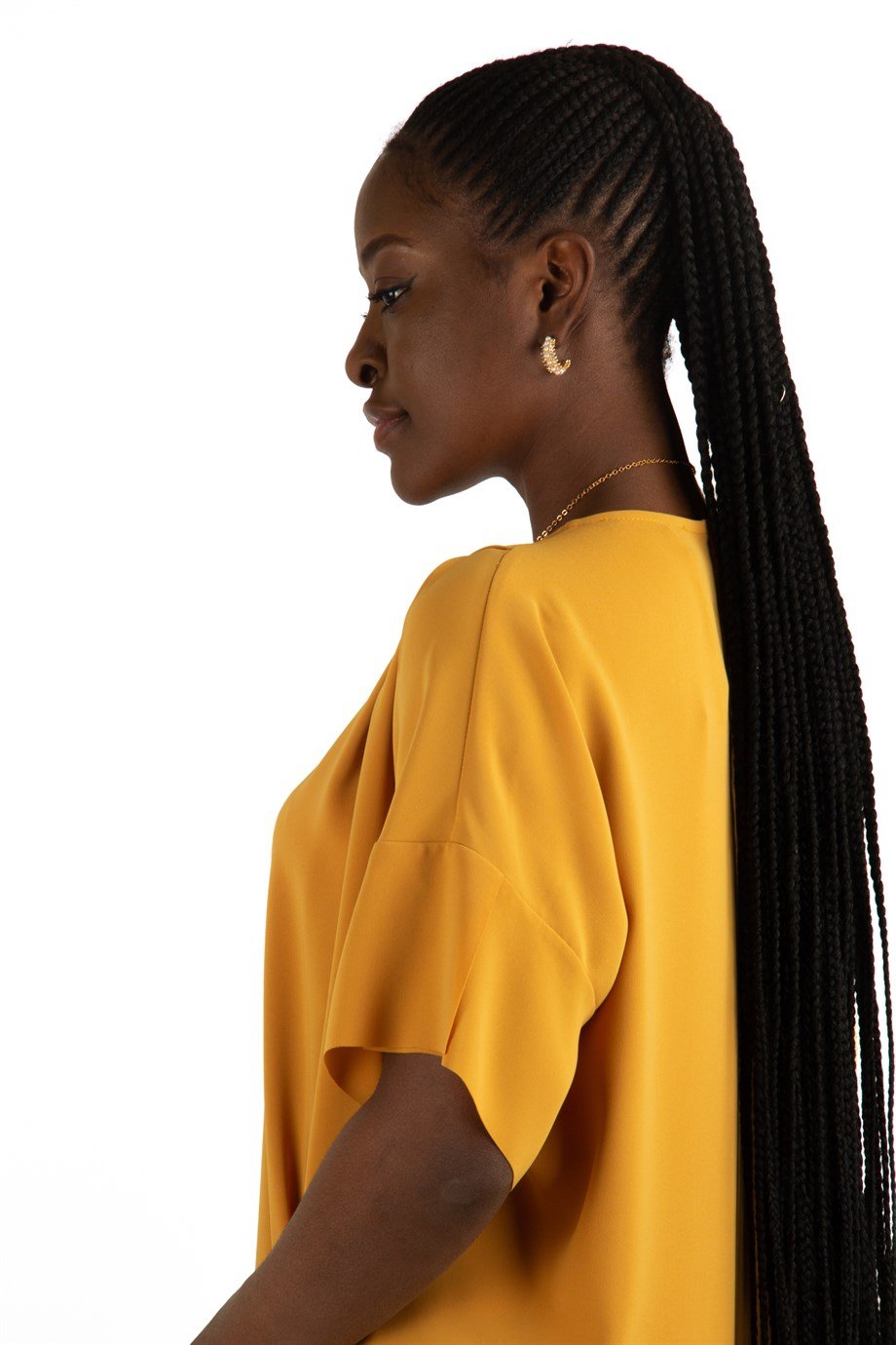 Plain Elegant Midi Short Sleeve Big Size Dress - Mustard