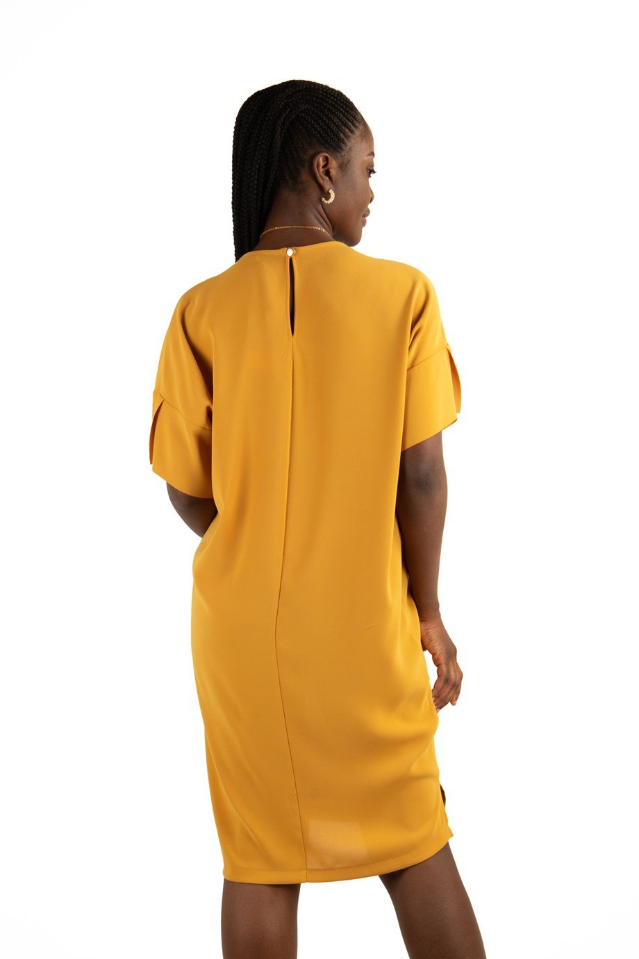 Plain Elegant Midi Short Sleeve Big Size Dress - Mustard