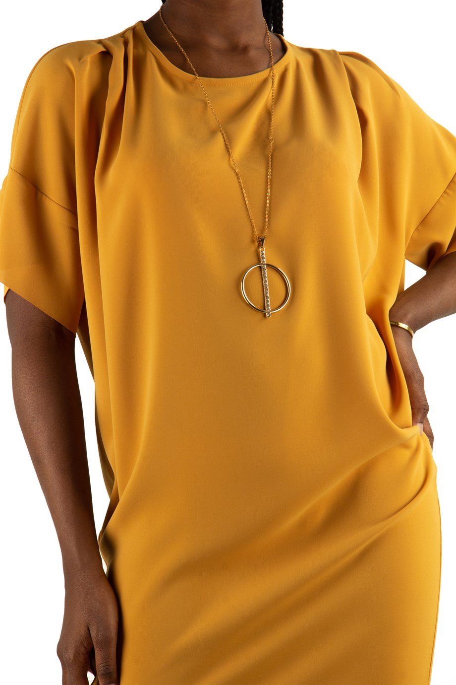 Plain Elegant Midi Short Sleeve Big Size Dress - Mustard