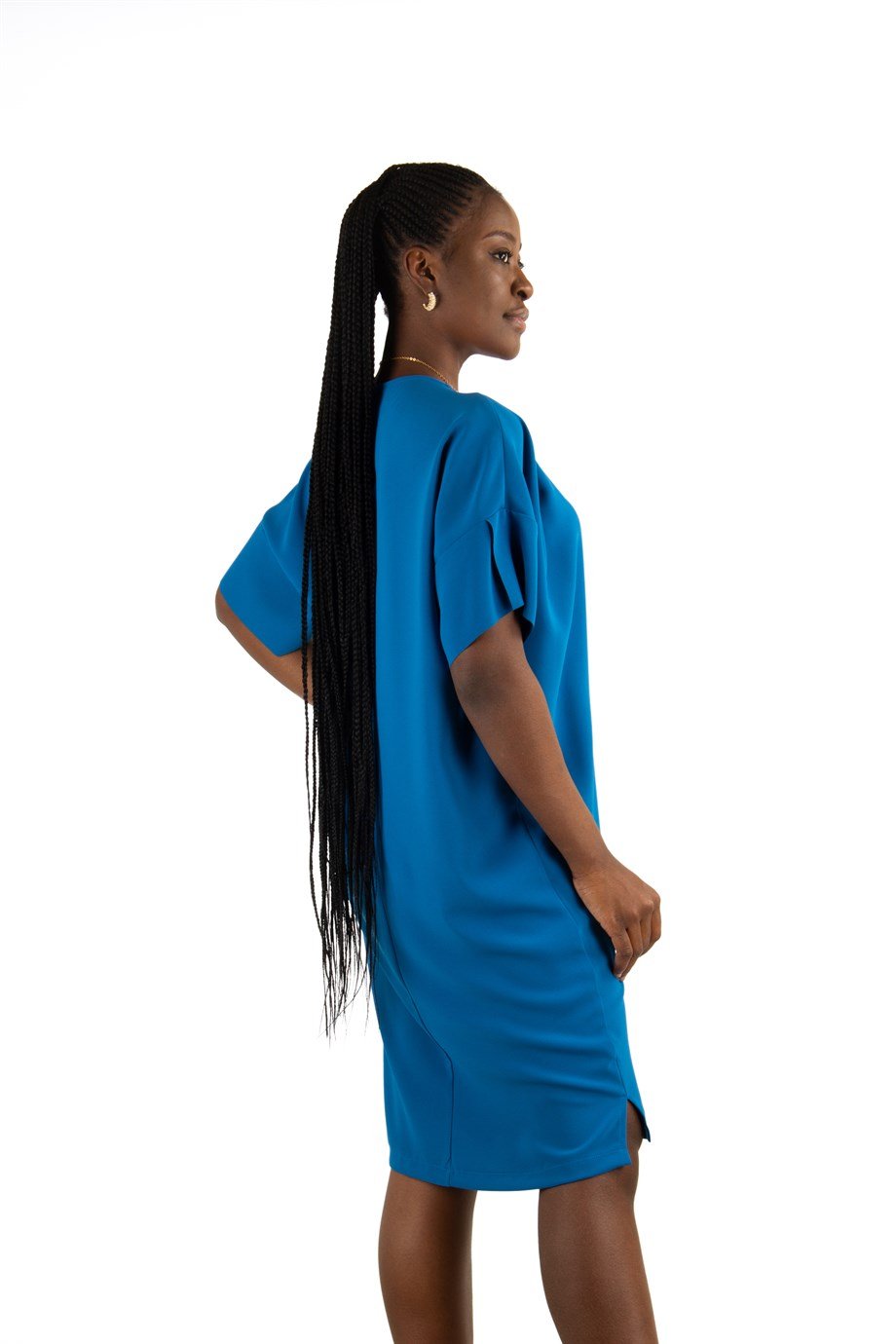 Plain Elegant Midi Short Sleeve Dress - Petrol