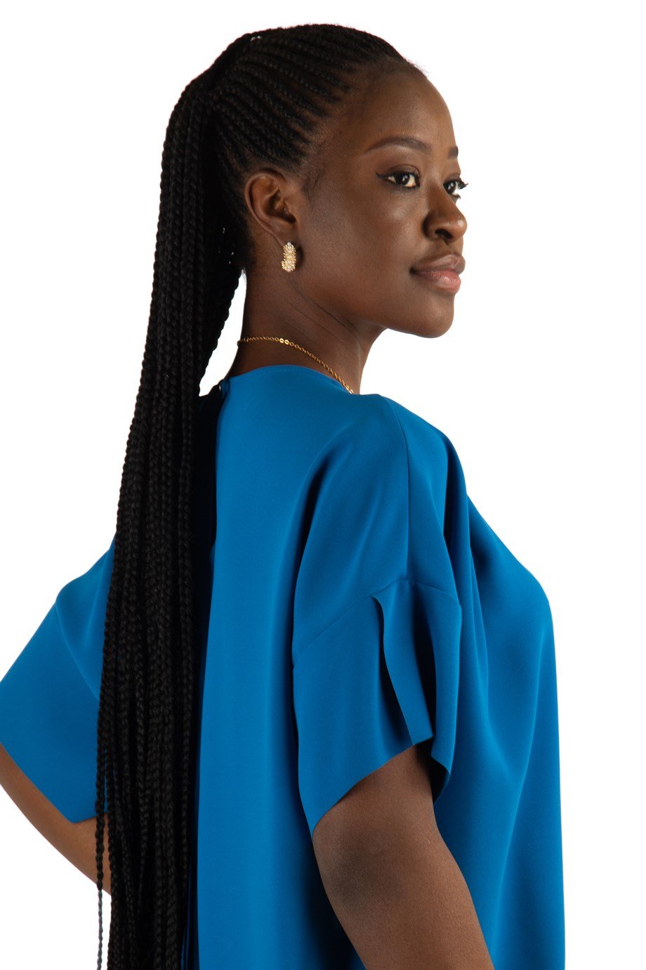Plain Elegant Midi Short Sleeve Dress - Petrol