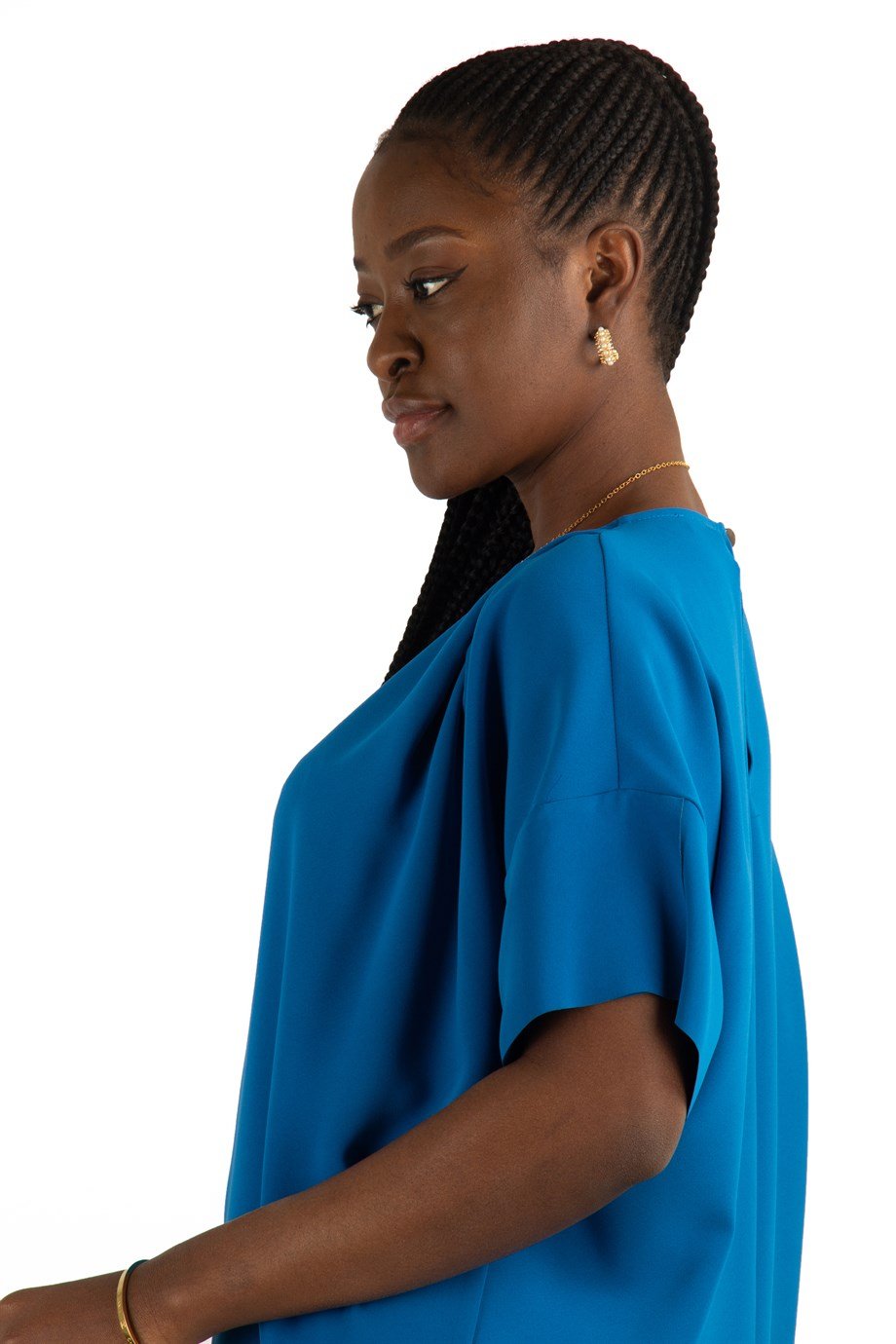 Plain Elegant Midi Short Sleeve Dress - Petrol