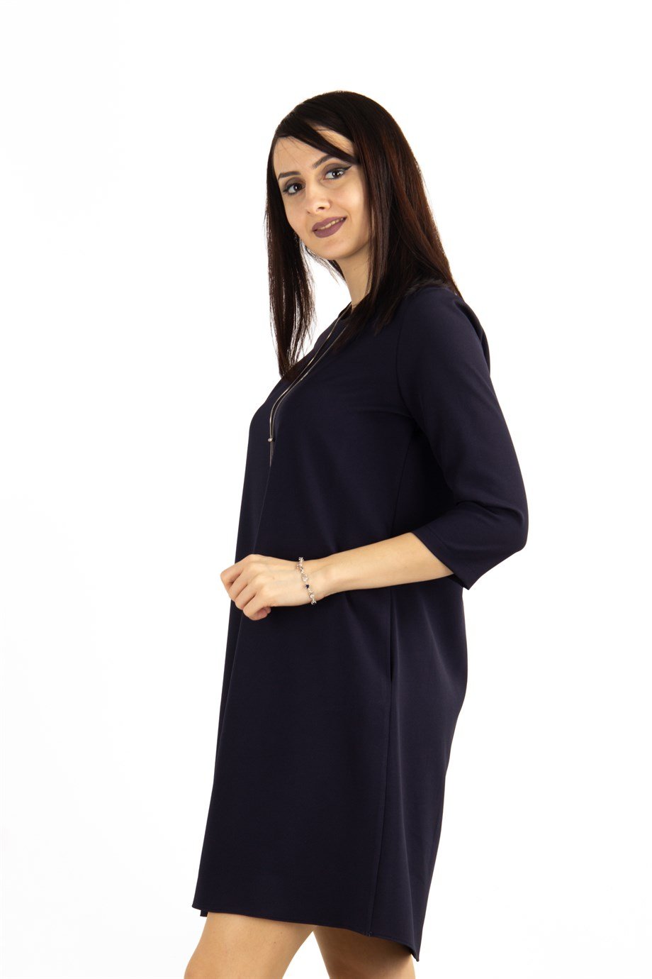 Plain Mini Dress - Navy Blue