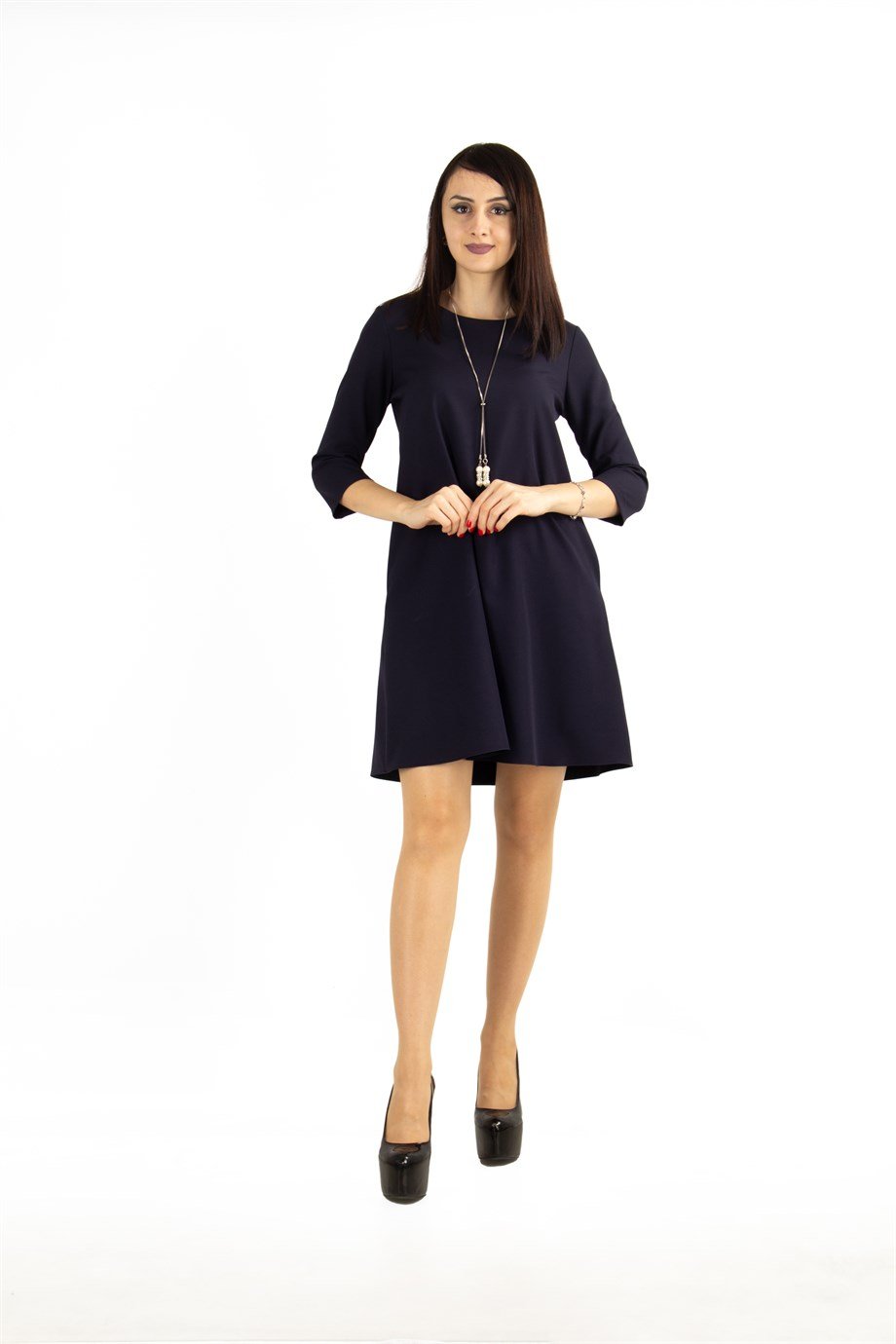 Plain Mini Dress - Navy Blue