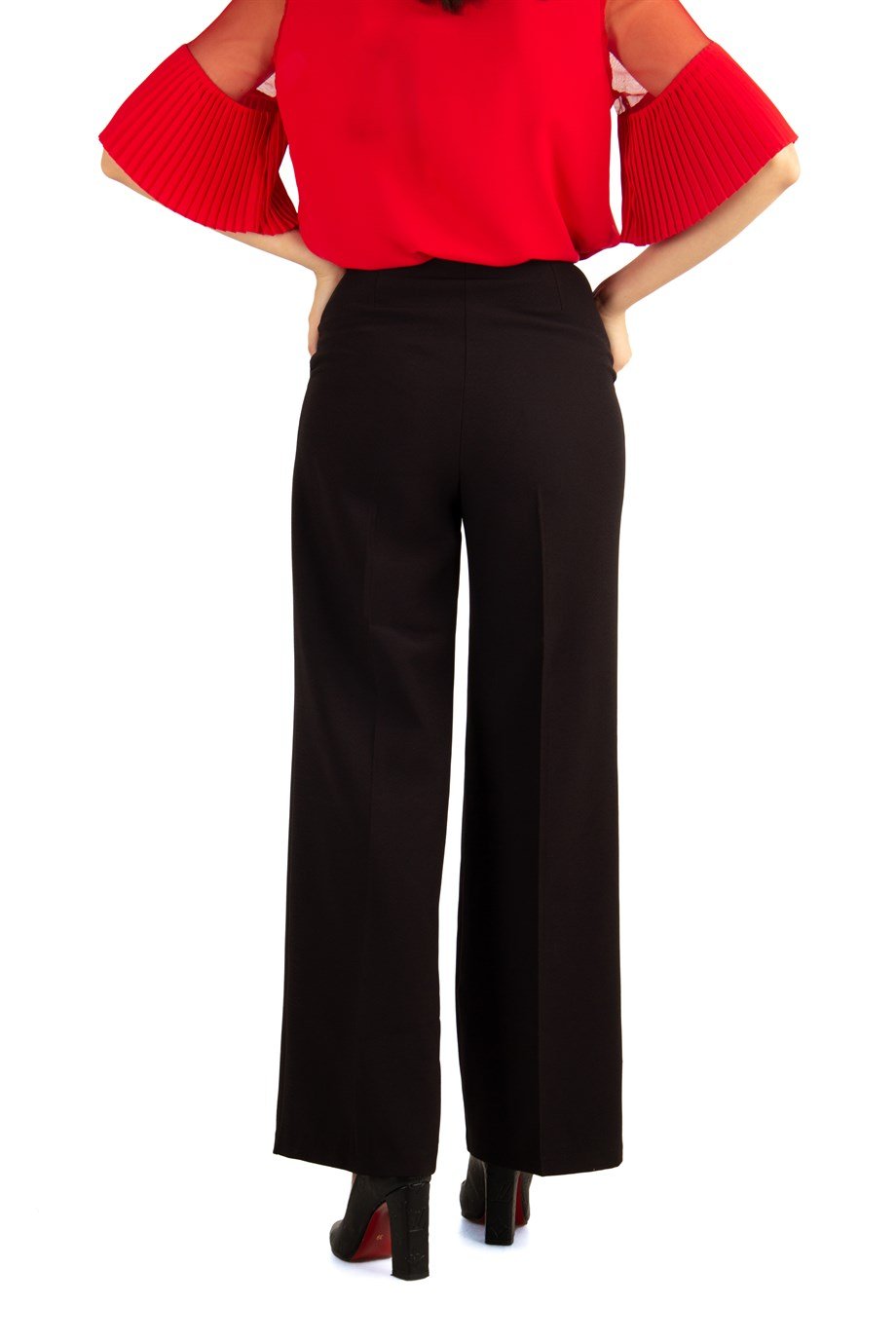 Pleated Classic Wide Leg Trouser - Black