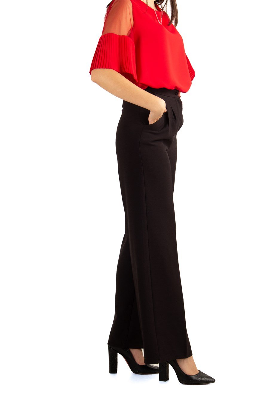 Pleated Classic Wide Leg Trouser - Black