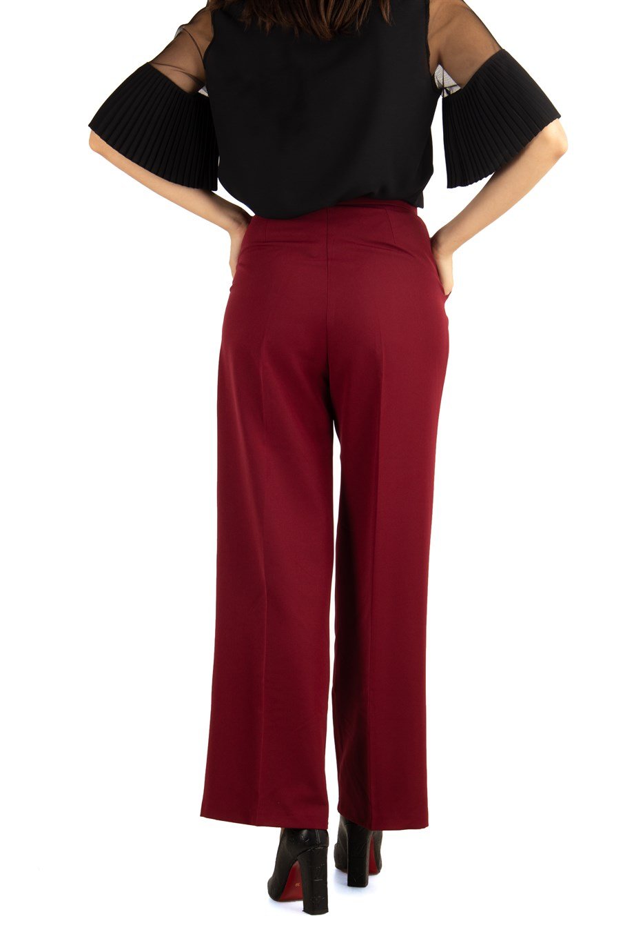Pleated Classic Wide Leg Trouser - Claret Red