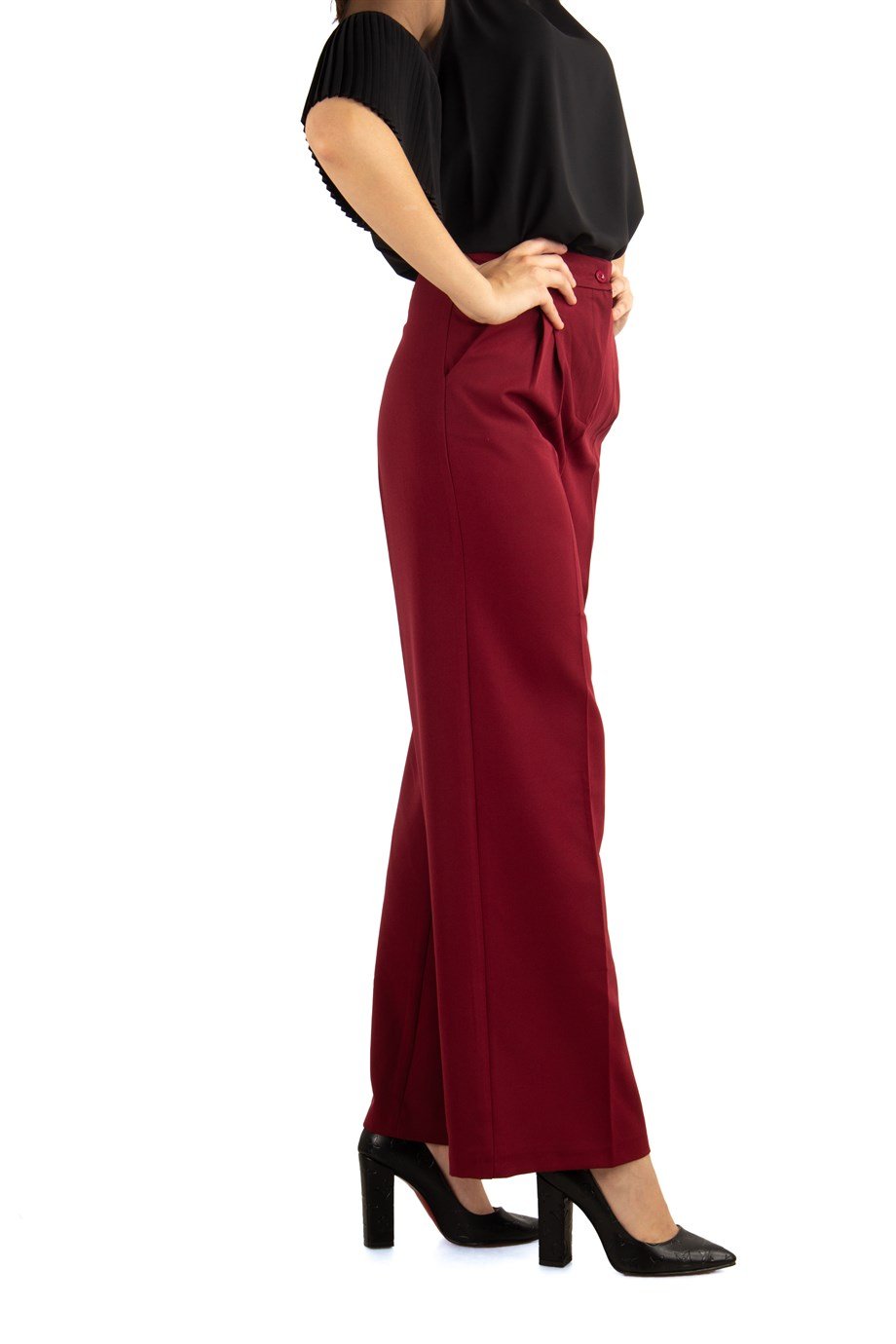 Pleated Classic Wide Leg Trouser - Claret Red