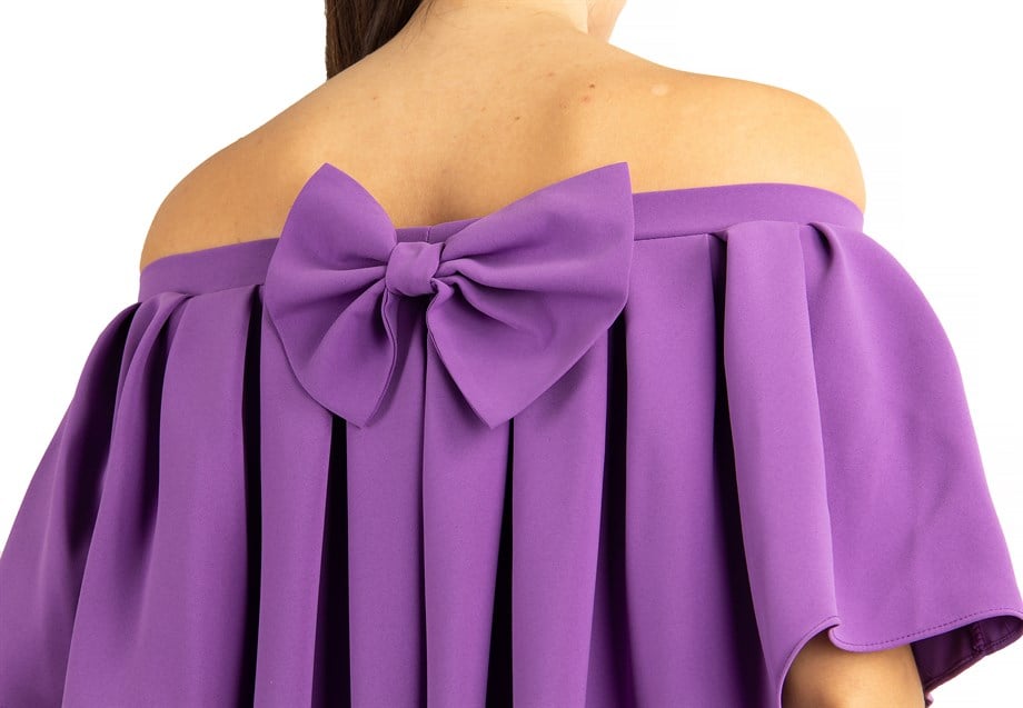 Pleated Cloak Bow Tie Back Big Size Dress - Purple