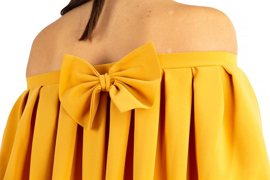 Pleated Cloak Bow Tie Back Big Size Dress - Mustard