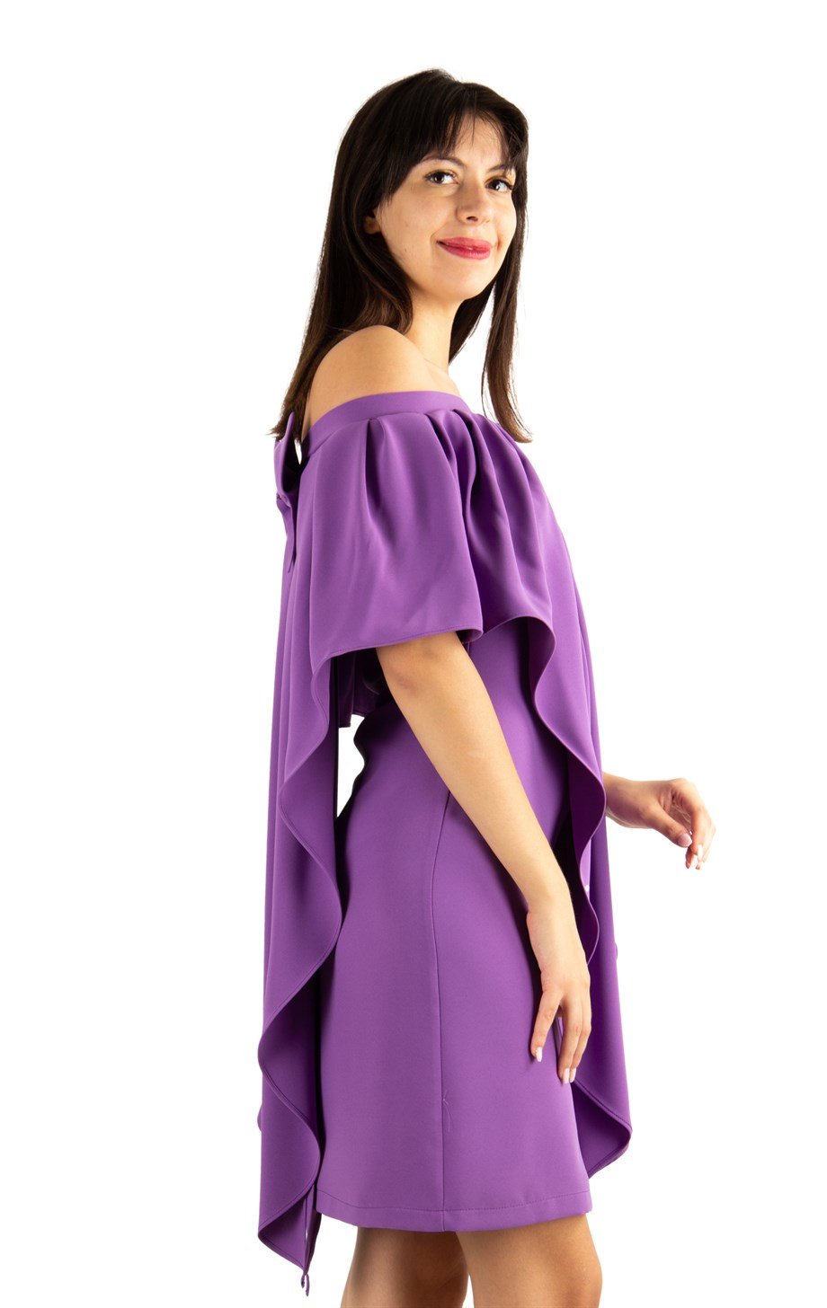 Pleated Cloak Bow Tie Back Big Size Dress - Purple