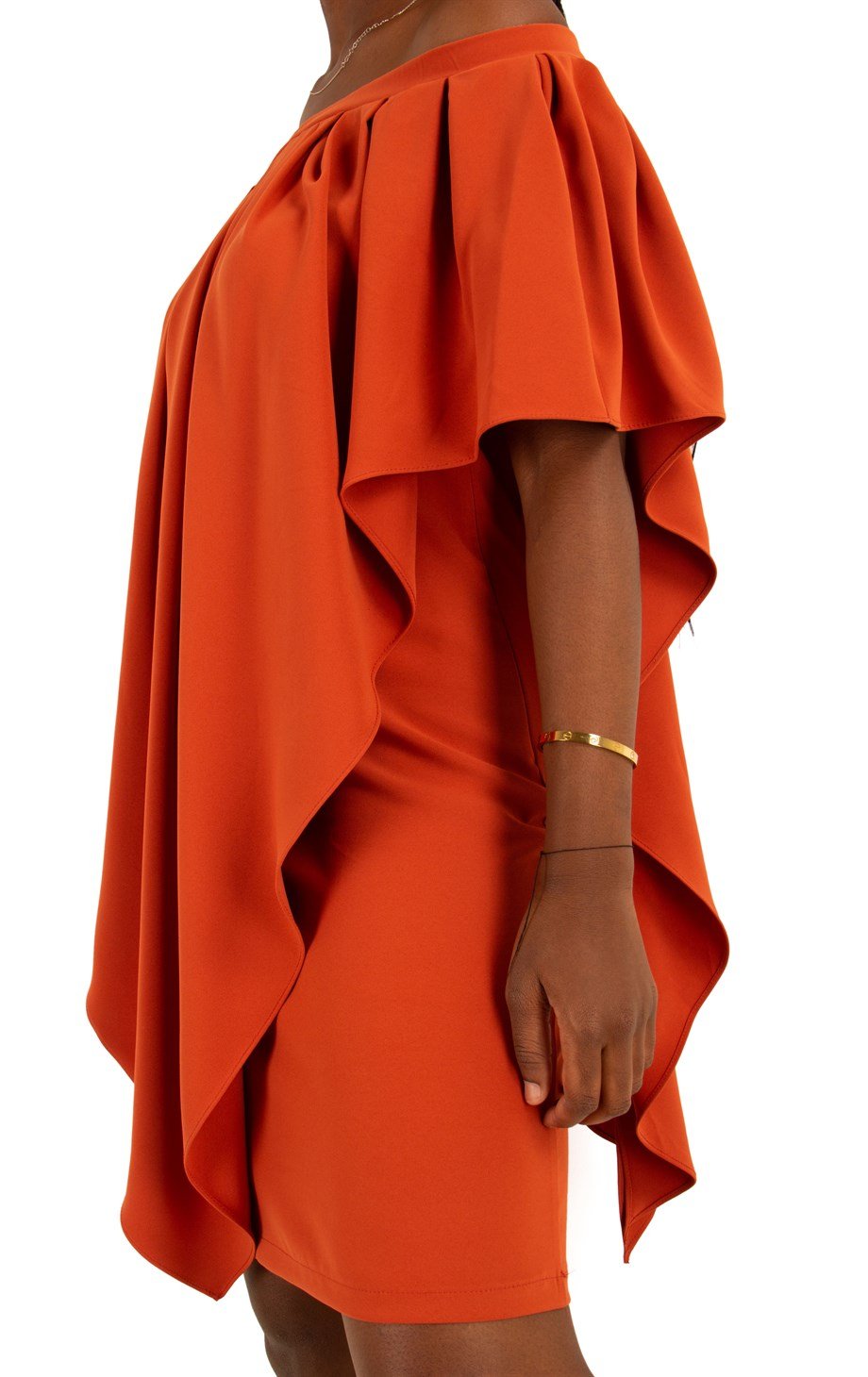 Pleated Cloak Bow Tie Back Dress - Brunt Orange