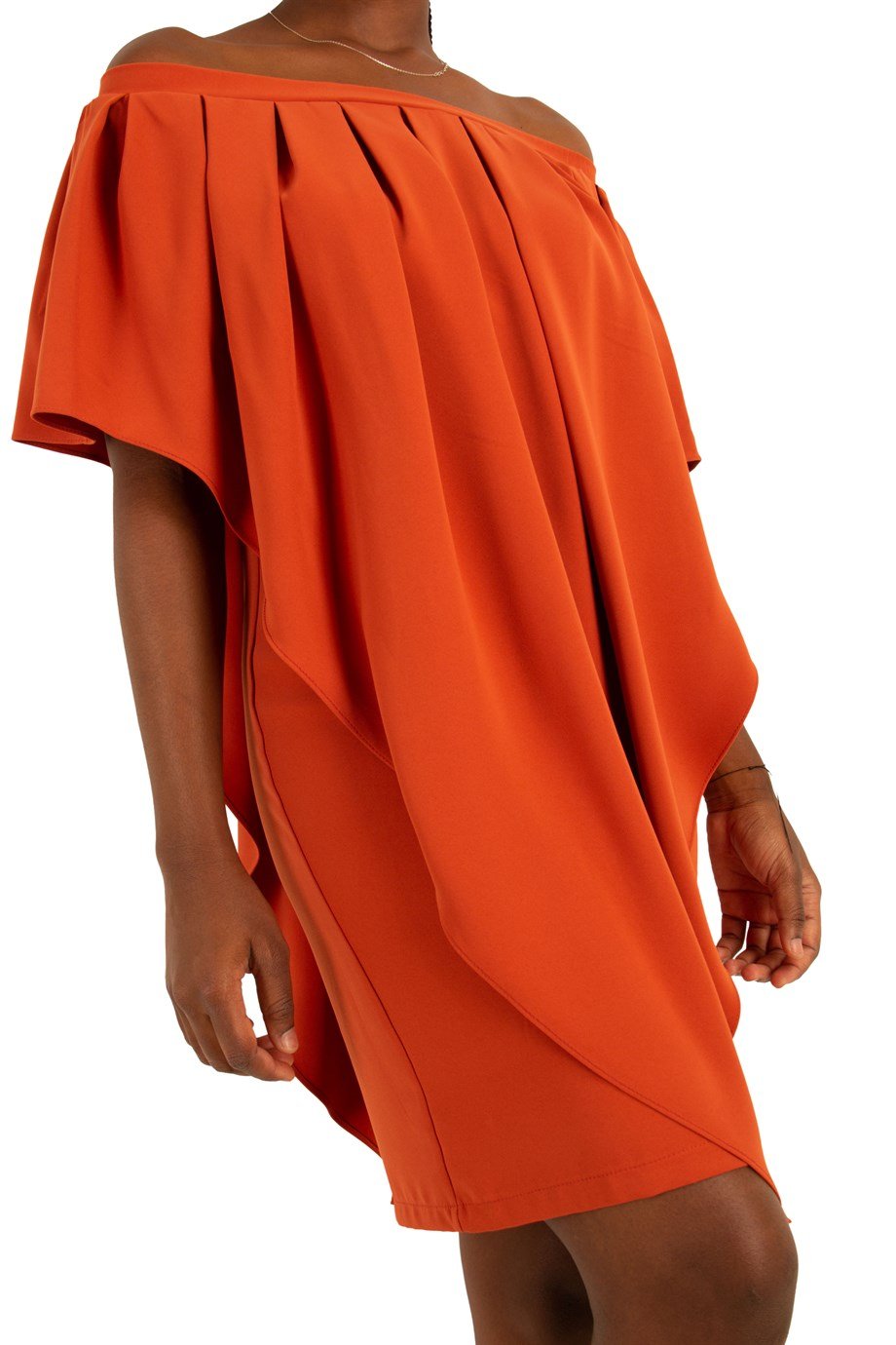 Pleated Cloak Bow Tie Back Dress - Brunt Orange