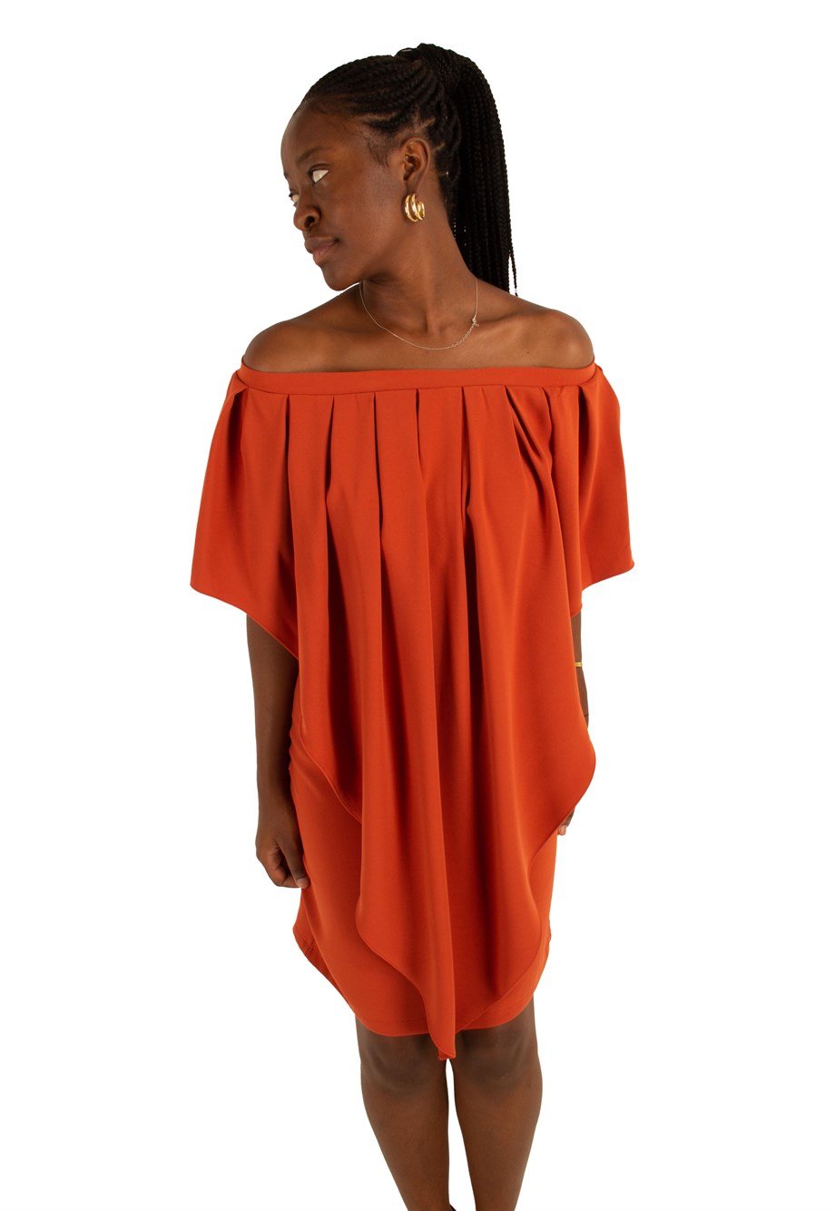 Pleated Cloak Bow Tie Back Dress - Brunt Orange