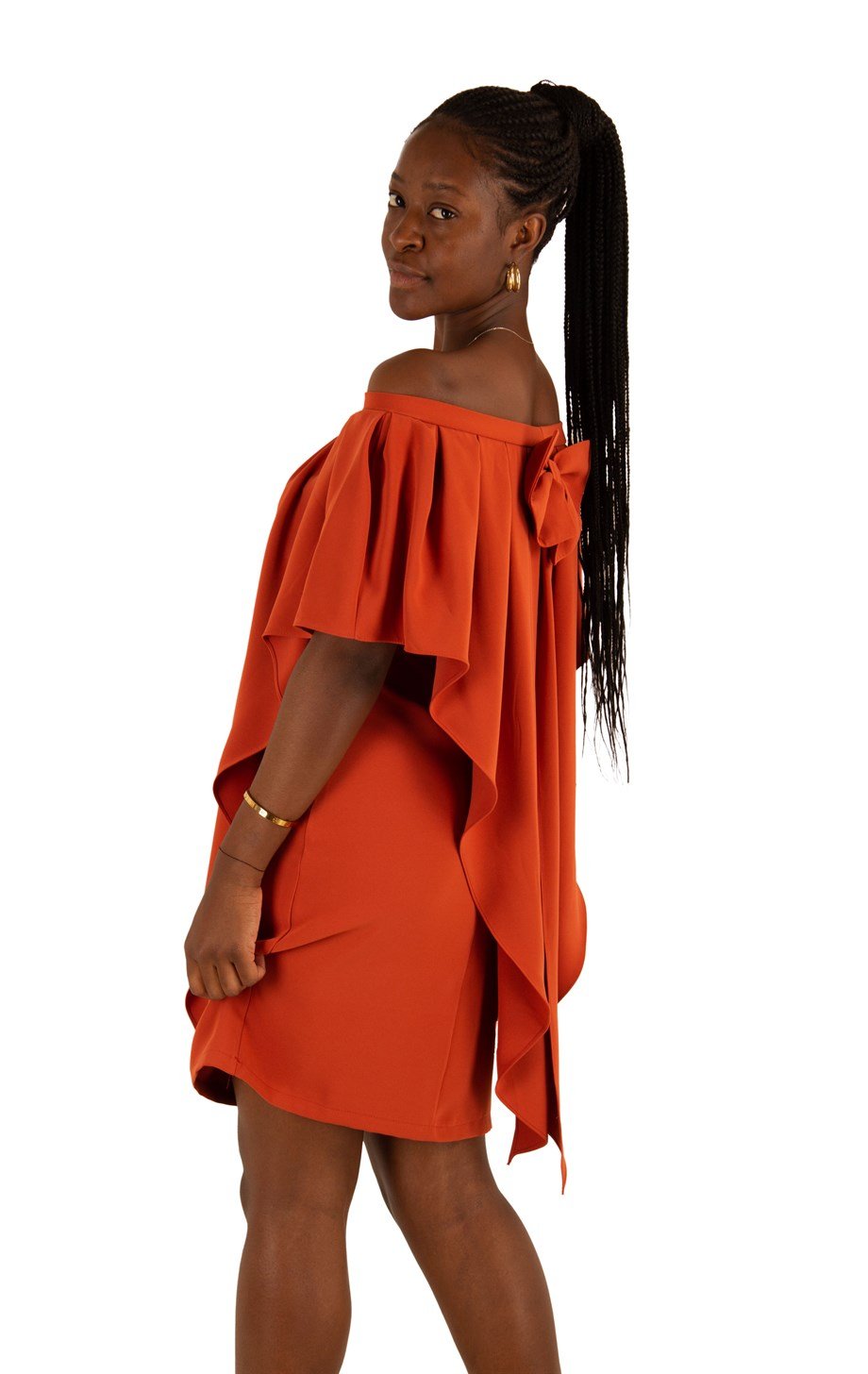 Pleated Cloak Bow Tie Back Dress - Brunt Orange