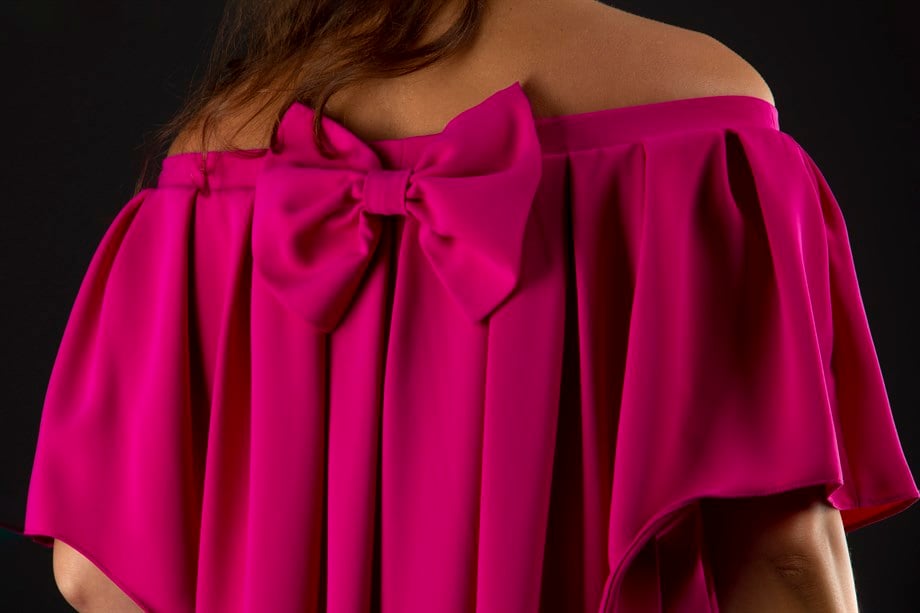 Pleated Cloak Bow Tie Back Dress - Fuchsia
