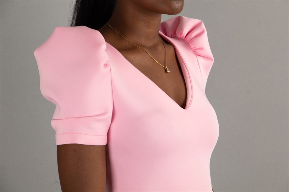 Puff Sleeve V Neck Scuba Dress